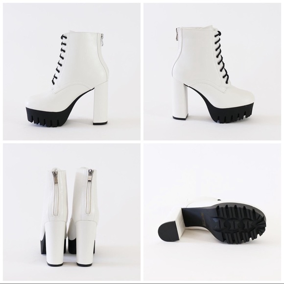 vacay-01 white lace up lug sole ankle boots - Picture 7 of 7